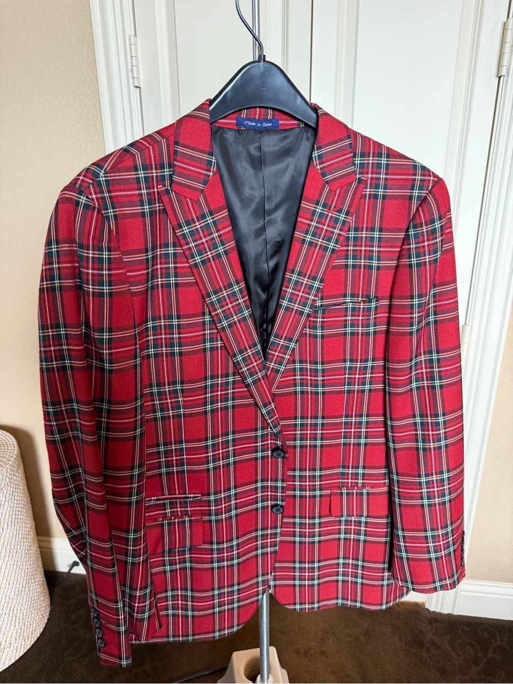 Red Tartan Plaid Men's Blazer
